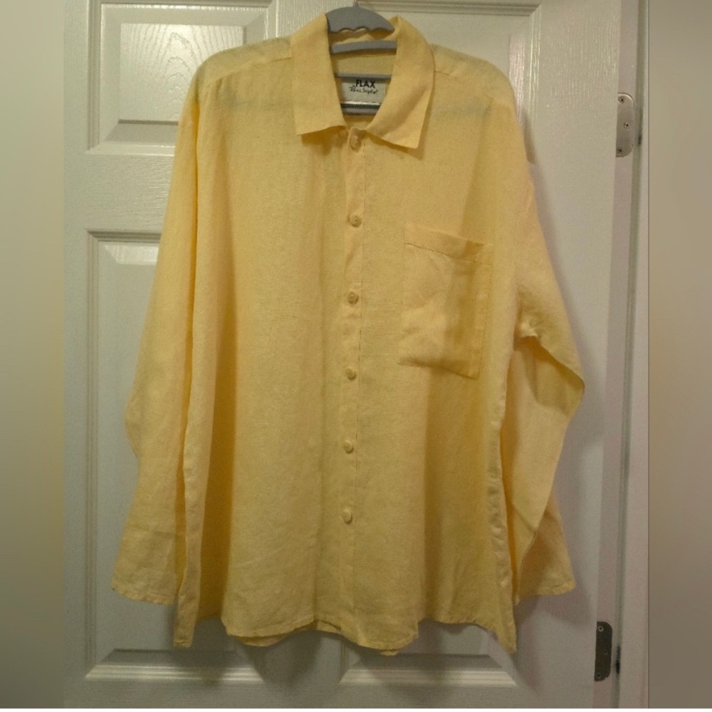 Flax 100% Linen Button Up Long Sleeve Oversized Top Small